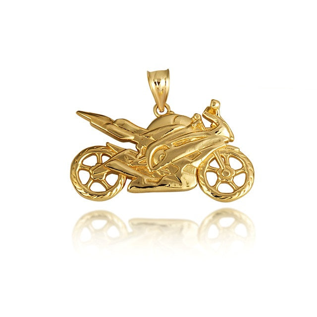 Gold Motorcycle Biker Freedom Ride Pendant Necklace, view 10