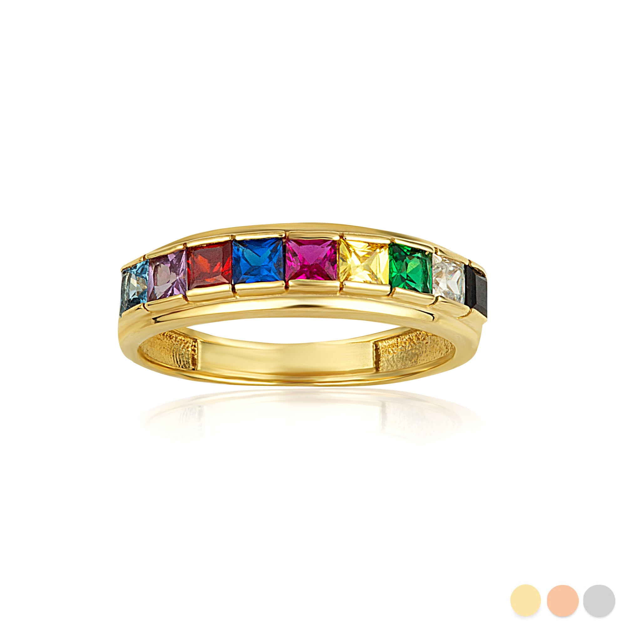 Gold Multi-Color Birthstone Band Ring