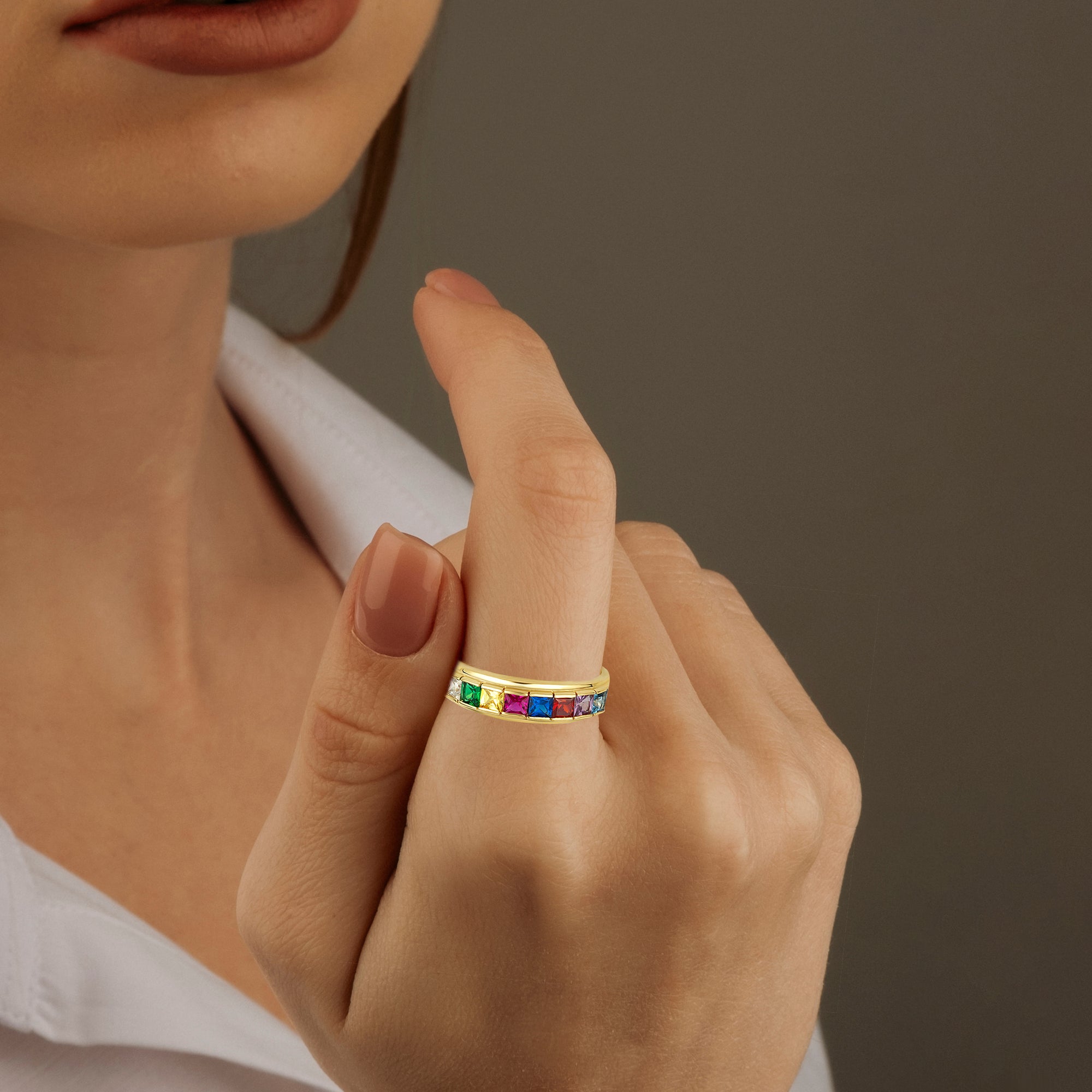 Gold Multi-Color Birthstone Band Ring, view 2