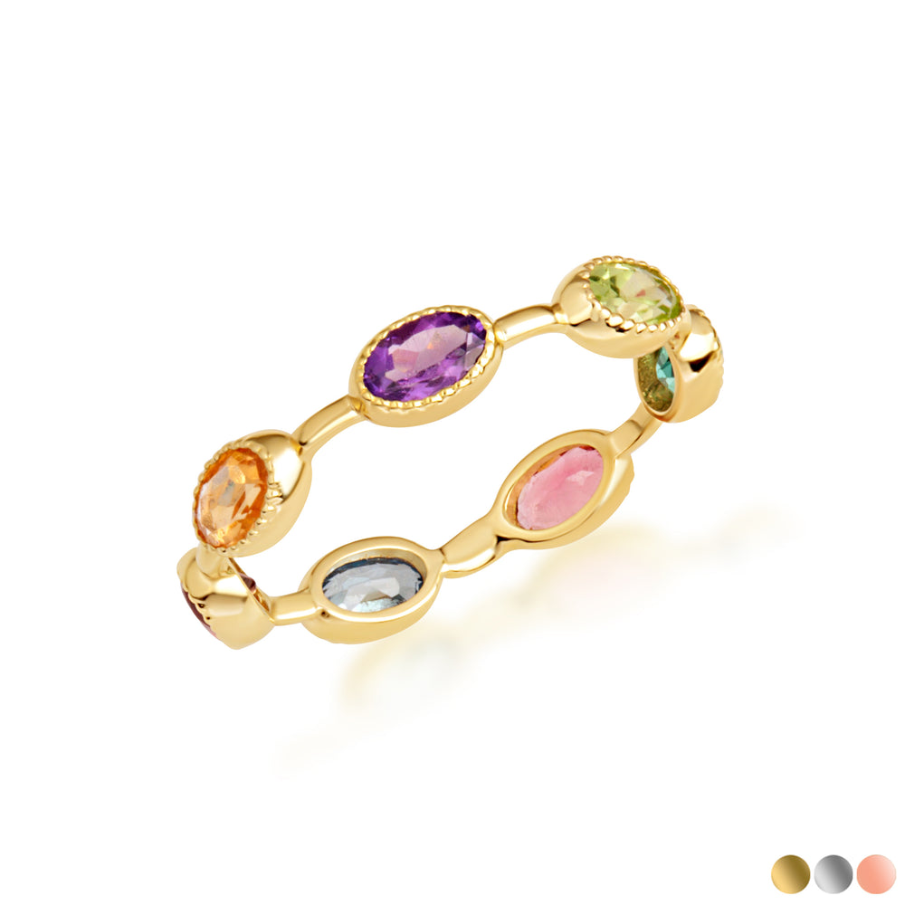 Gold Multicolor Oval Birthstone Eternity Band Ring