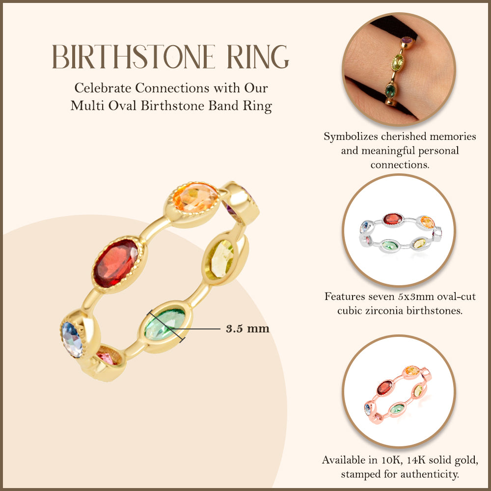 Gold Multicolor Oval Birthstone Eternity Band Ring, view 3