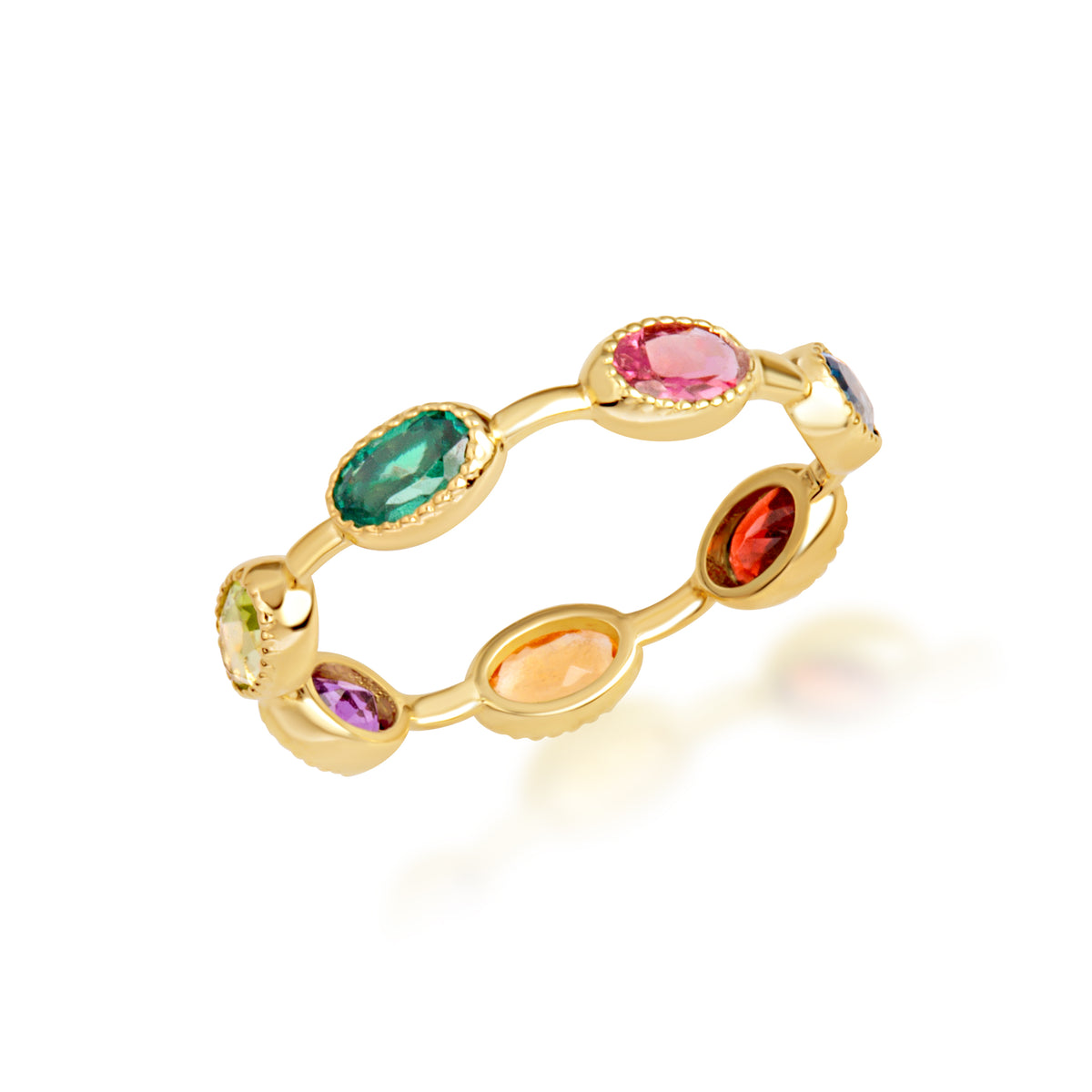 Gold Multicolor Oval Birthstone Eternity Band Ring, view 4
