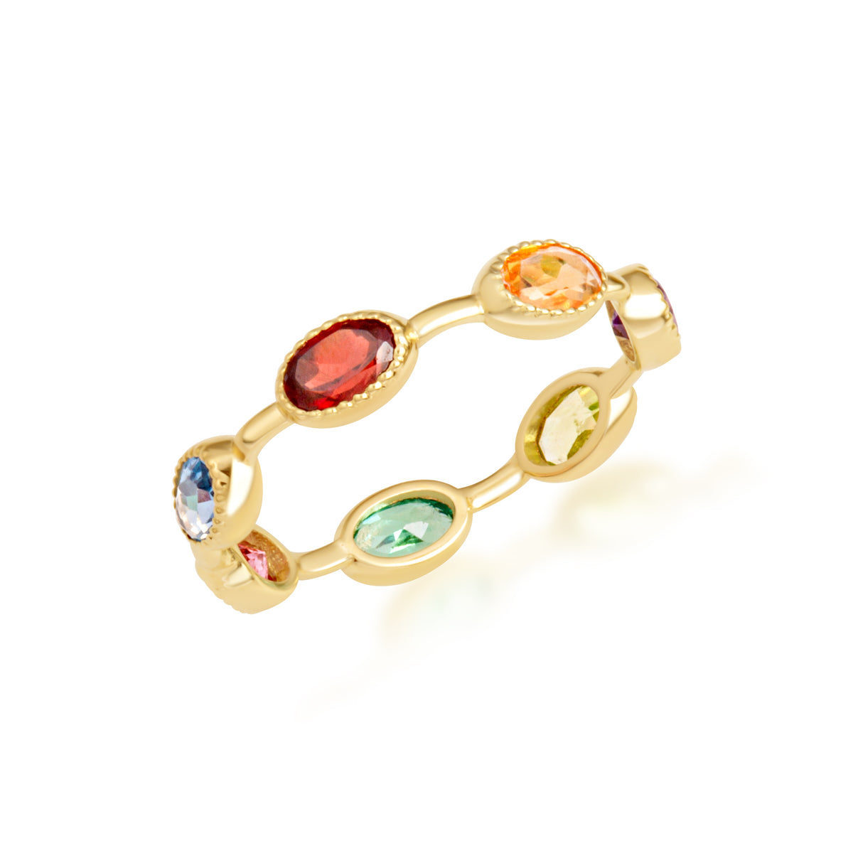 Gold Multicolor Oval Birthstone Eternity Band Ring, view 5