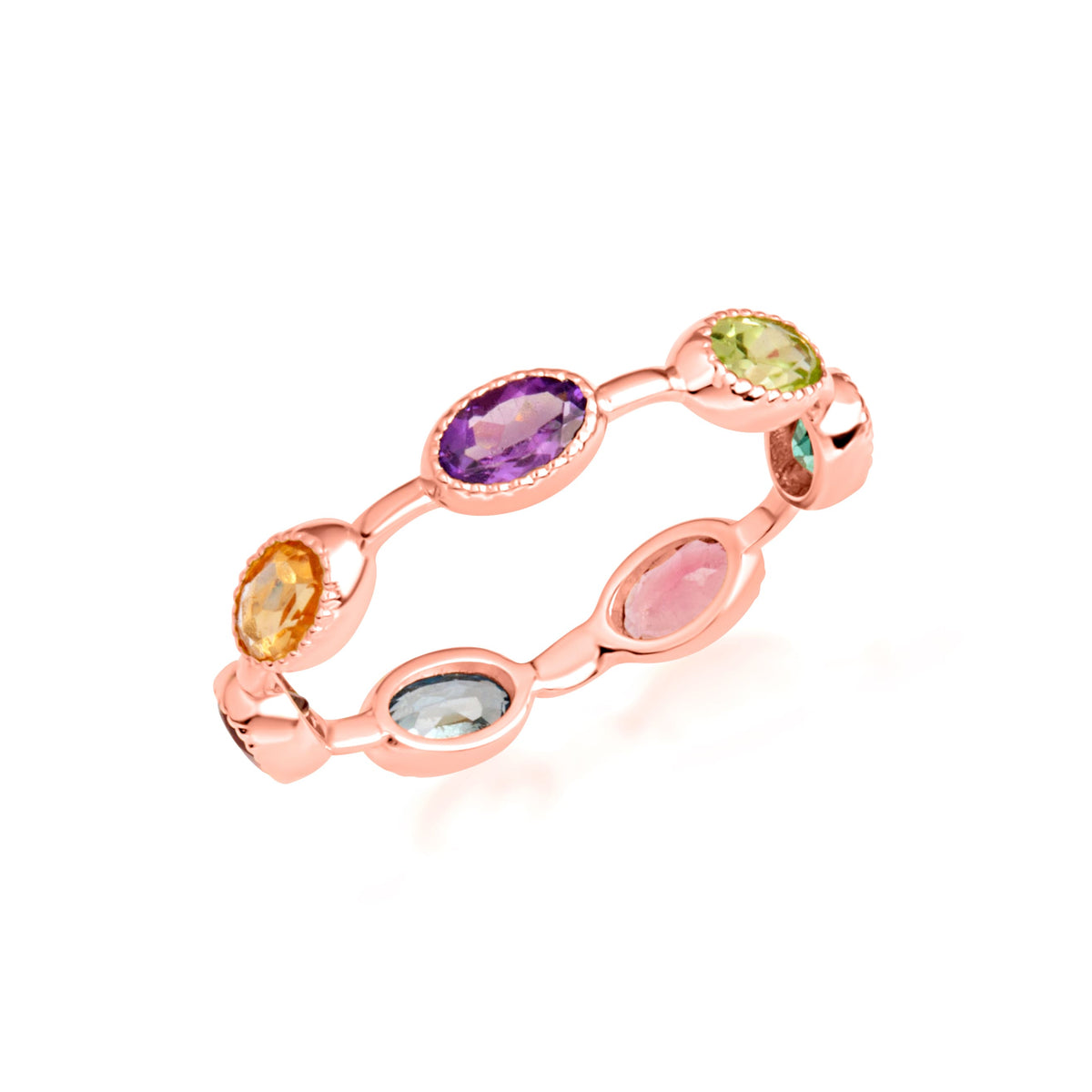 Gold Multicolor Oval Birthstone Eternity Band Ring, view 6