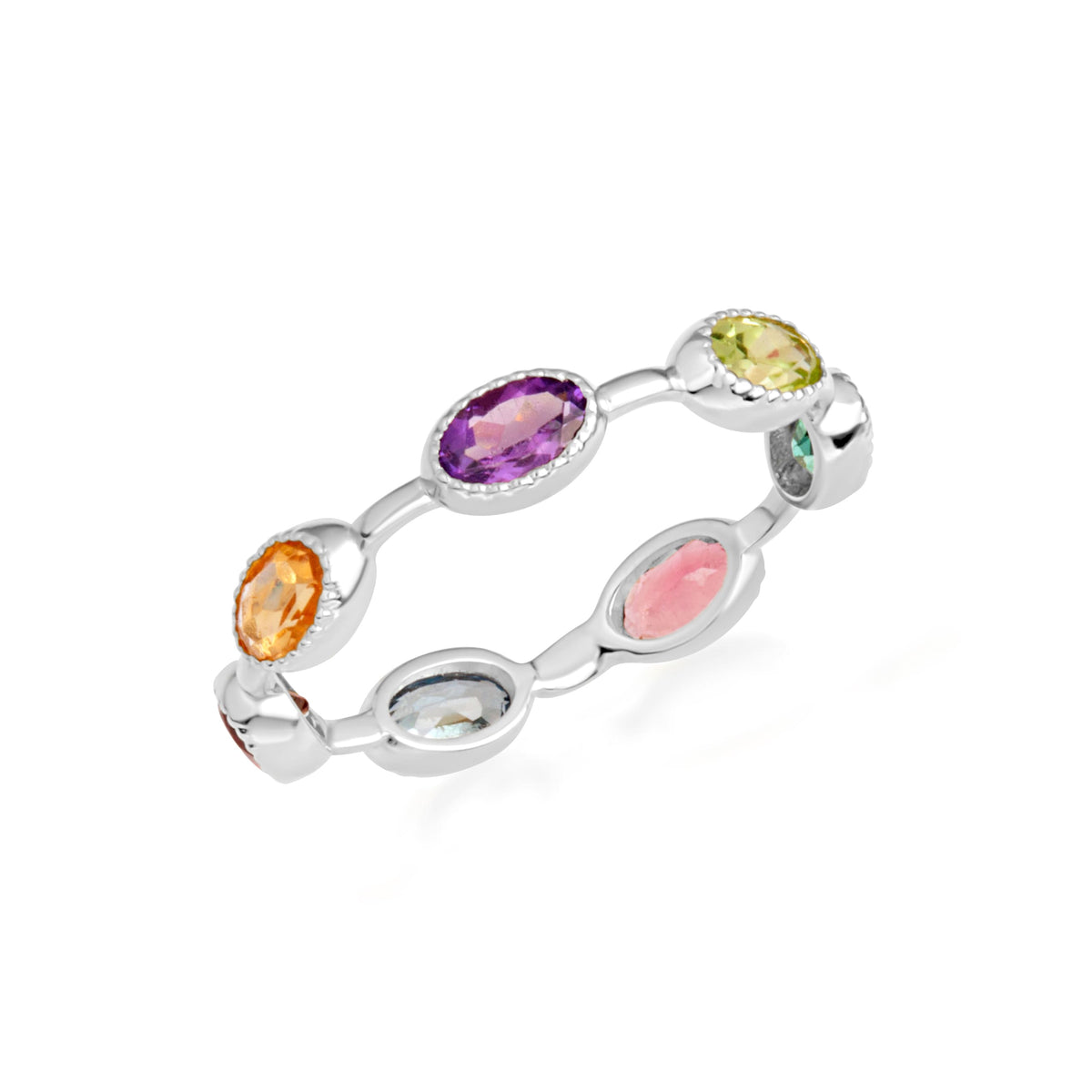 Gold Multicolor Oval Birthstone Eternity Band Ring, view 7