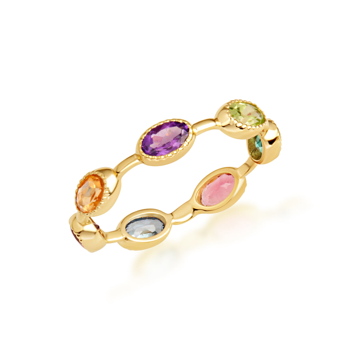 Gold Multicolor Oval Birthstone Eternity Band Ring, view 8