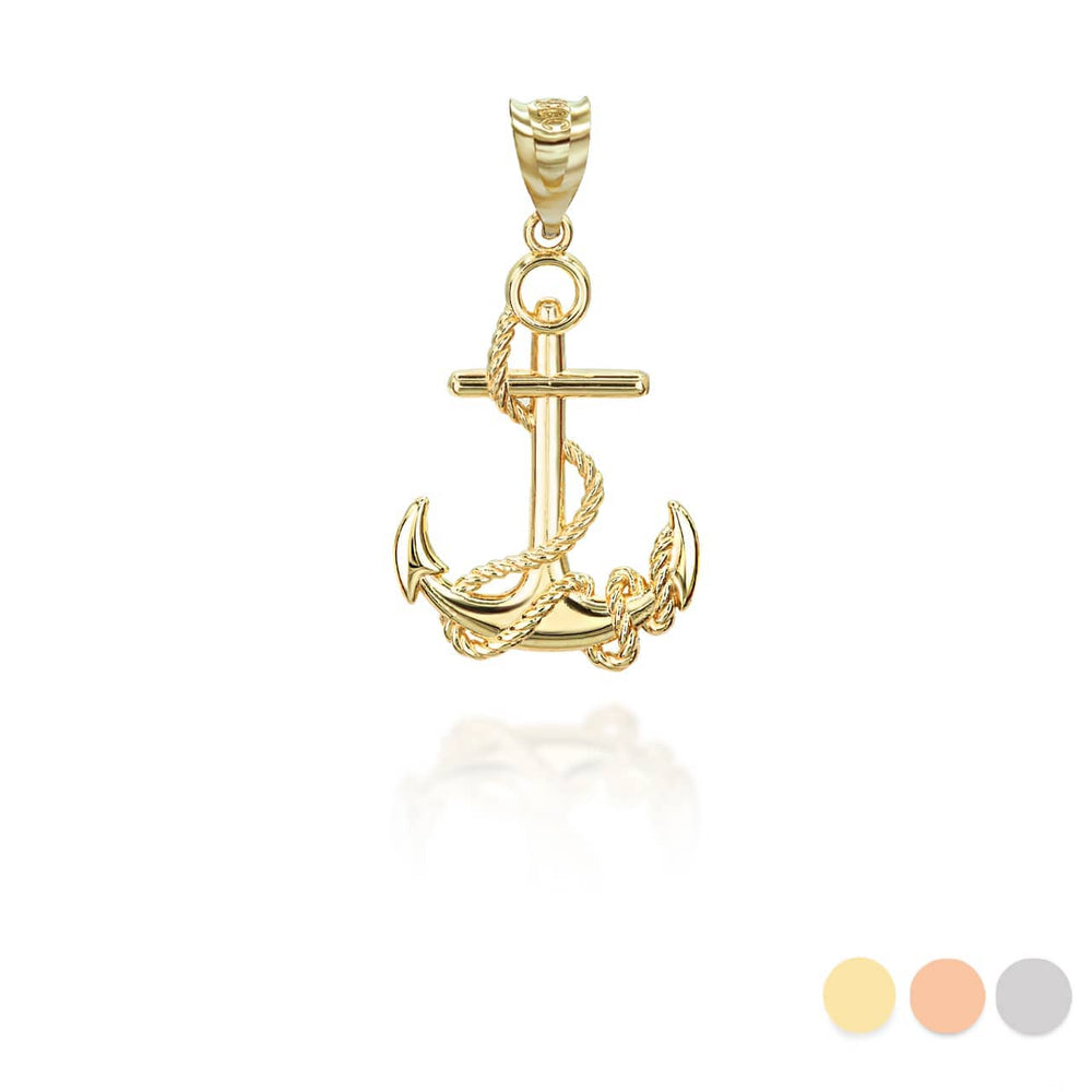 Gold Nautical Anchor Rope Pendant Necklace