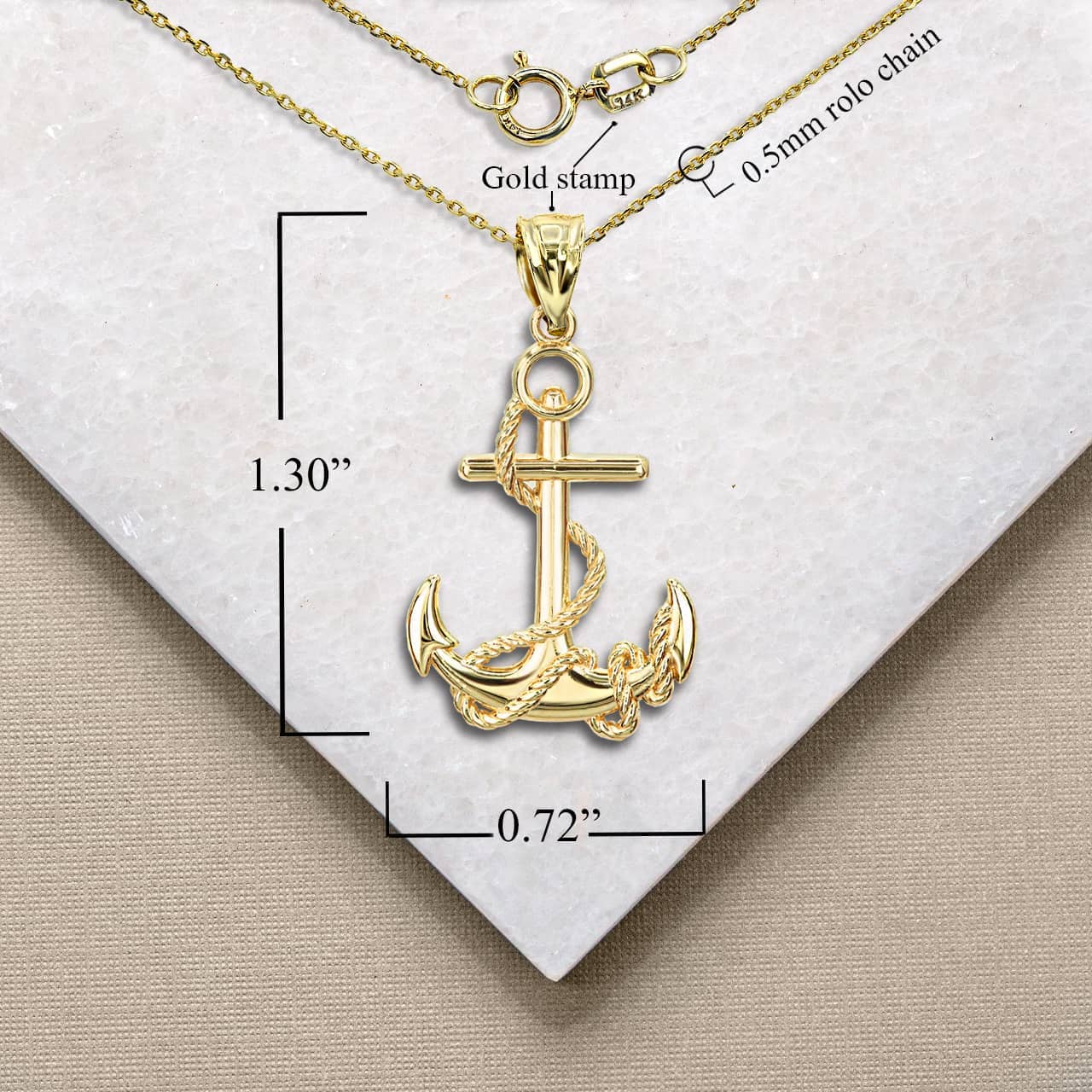 Gold Nautical Anchor Rope Pendant Necklace, view 4