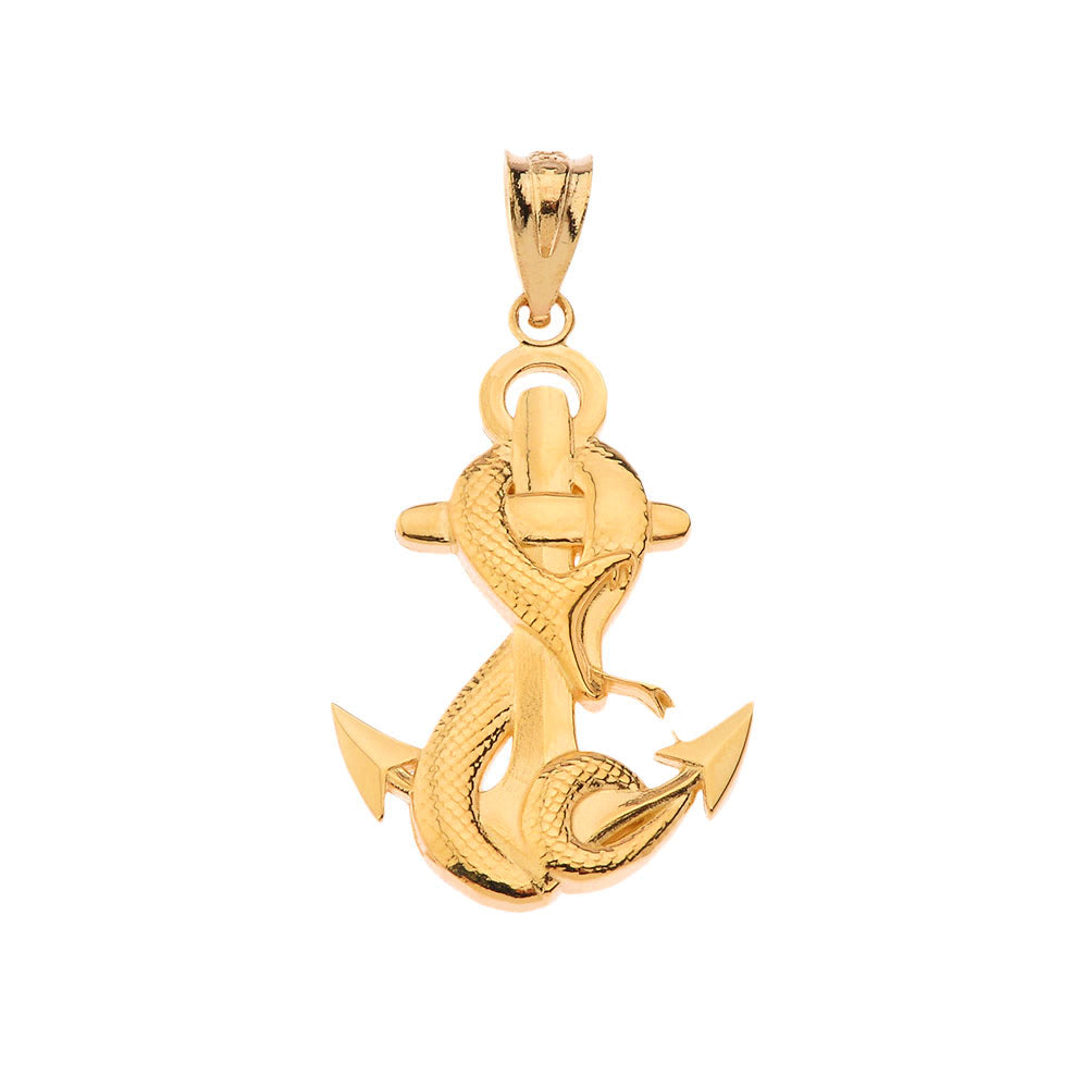 Gold Nautical Anchor Serpent Snake Pendant Necklace, view 2