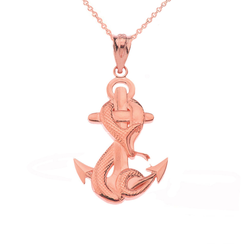 Gold Nautical Anchor Serpent Snake Pendant Necklace, view 3