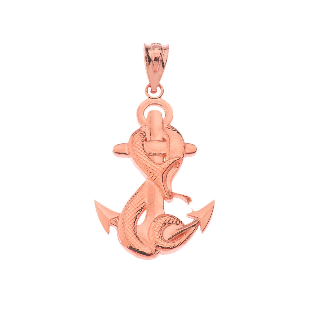 Gold Nautical Anchor Serpent Snake Pendant Necklace, view 4