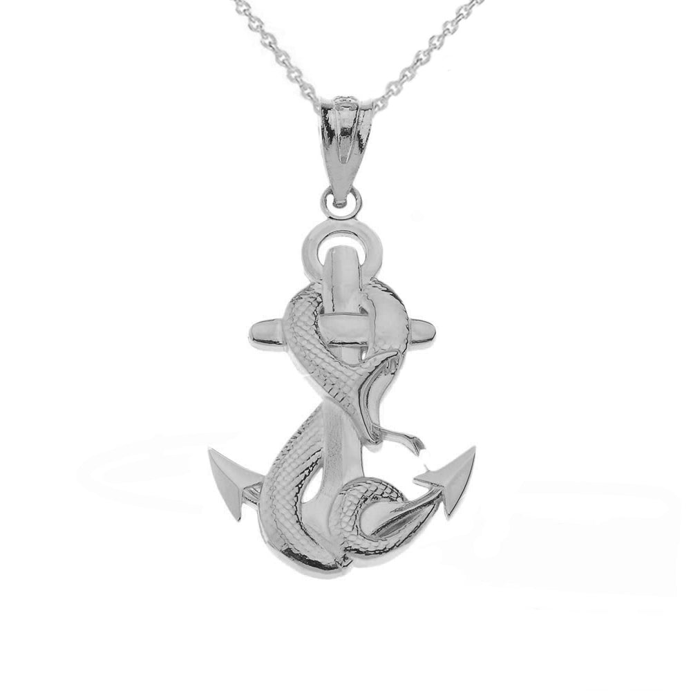 Gold Nautical Anchor Serpent Snake Pendant Necklace, view 5