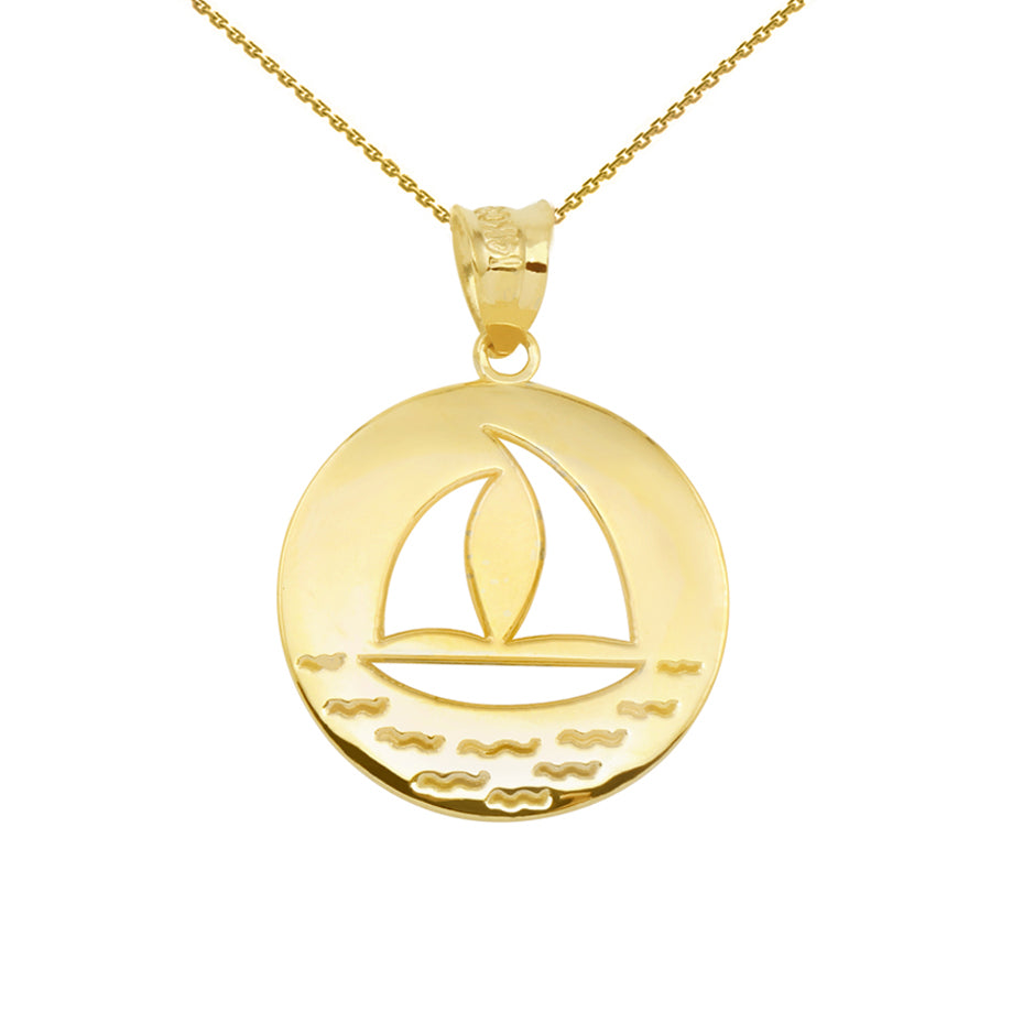 Gold Nautical Sailboat Silhouette Pendant Necklace