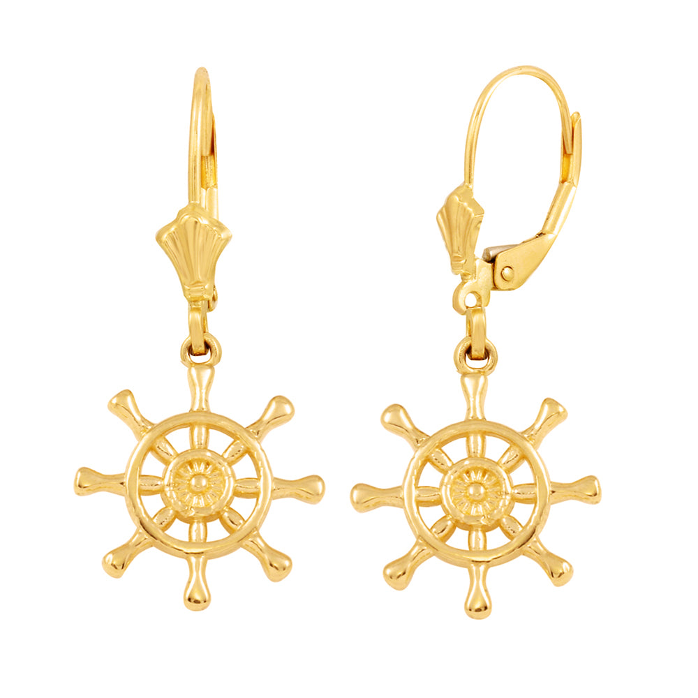 Gold Nautical Ship Wheel Earring Set