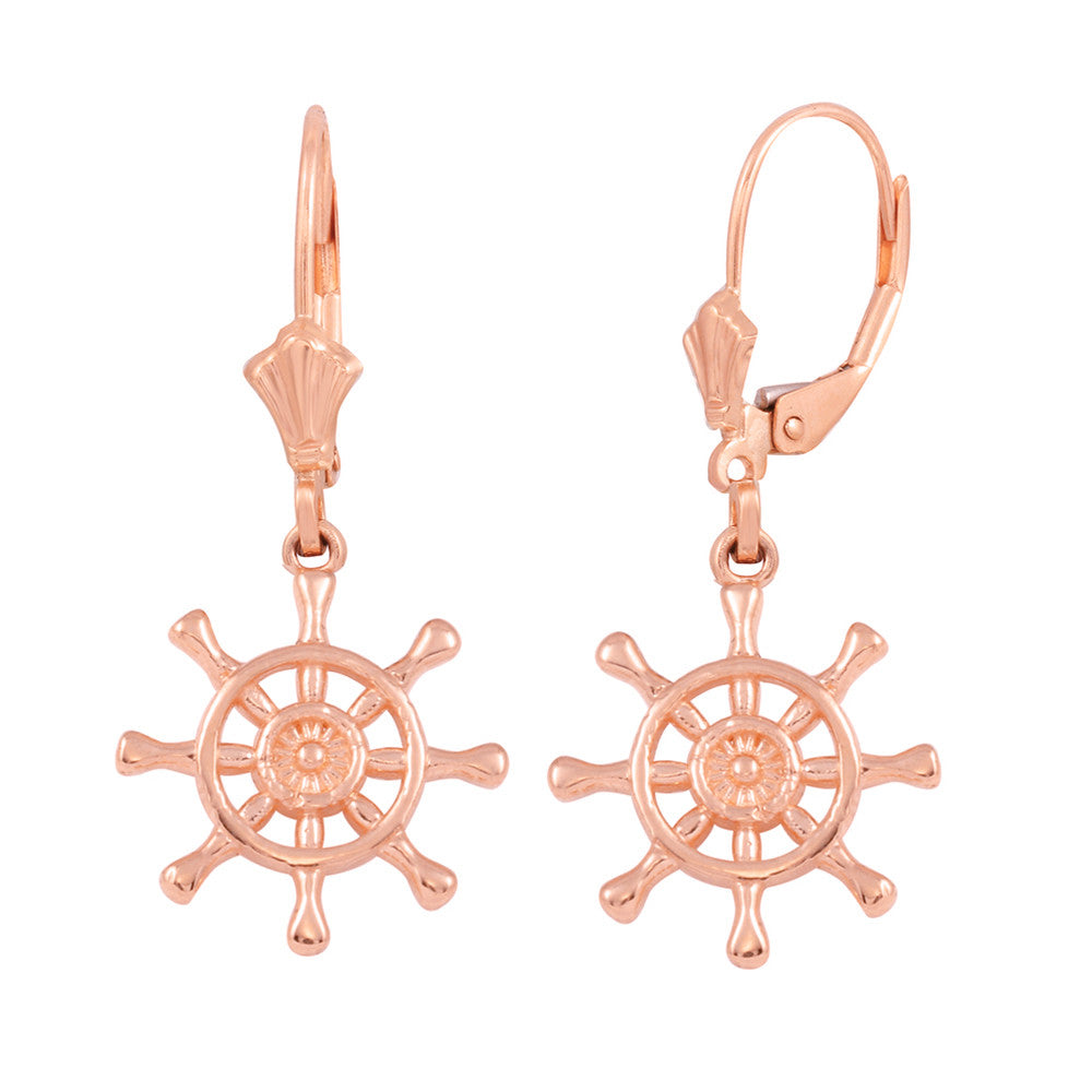 Gold Nautical Ship Wheel Earring Set, view 2