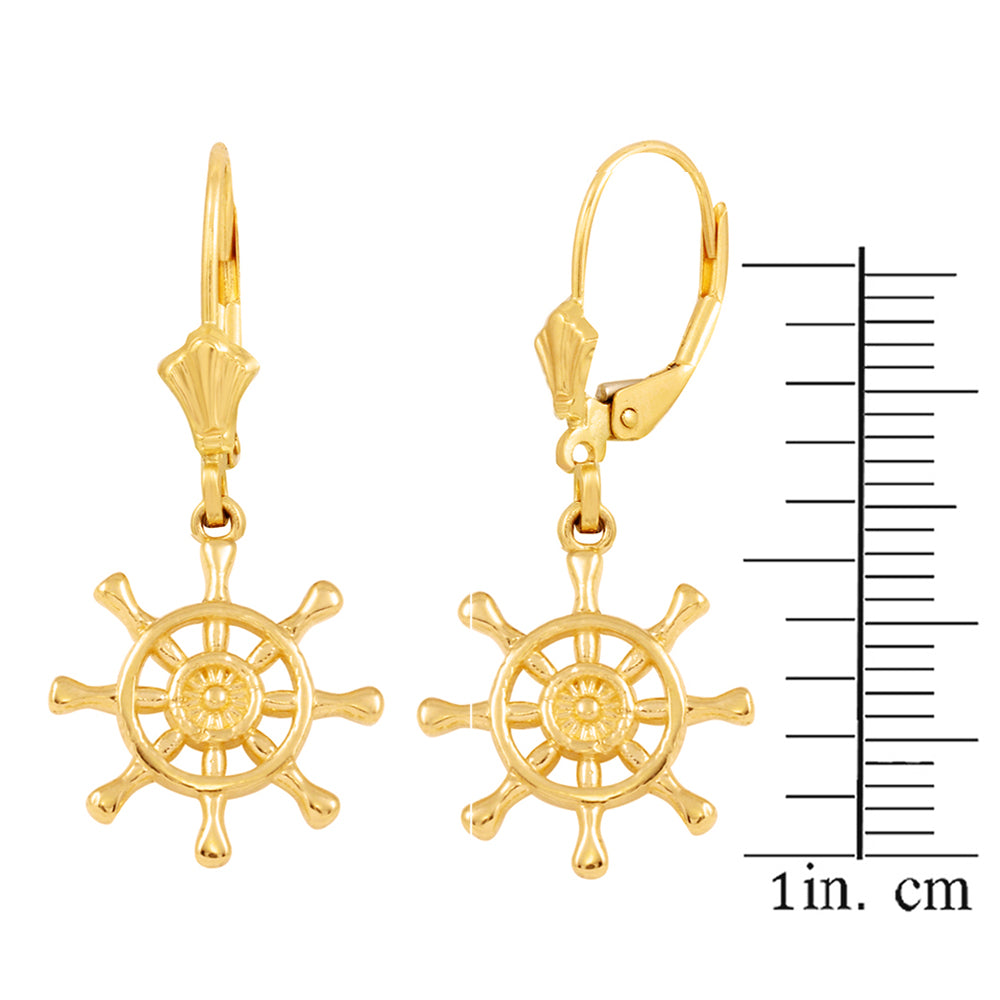 Gold Nautical Ship Wheel Earring Set, view 4