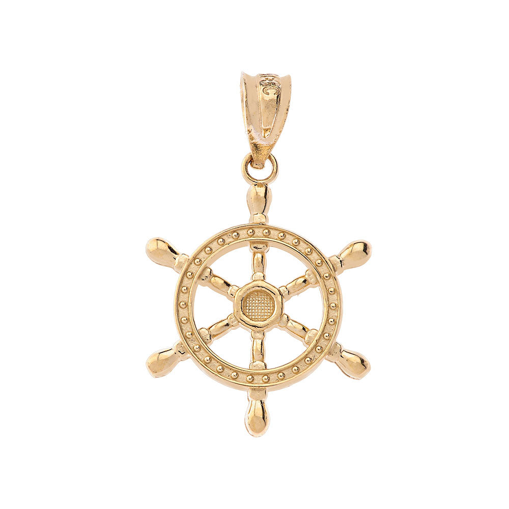 Gold Nautical Ship Wheel Pendant Necklace, view 2