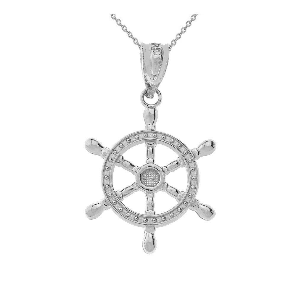 Gold Nautical Ship Wheel Pendant Necklace, view 3