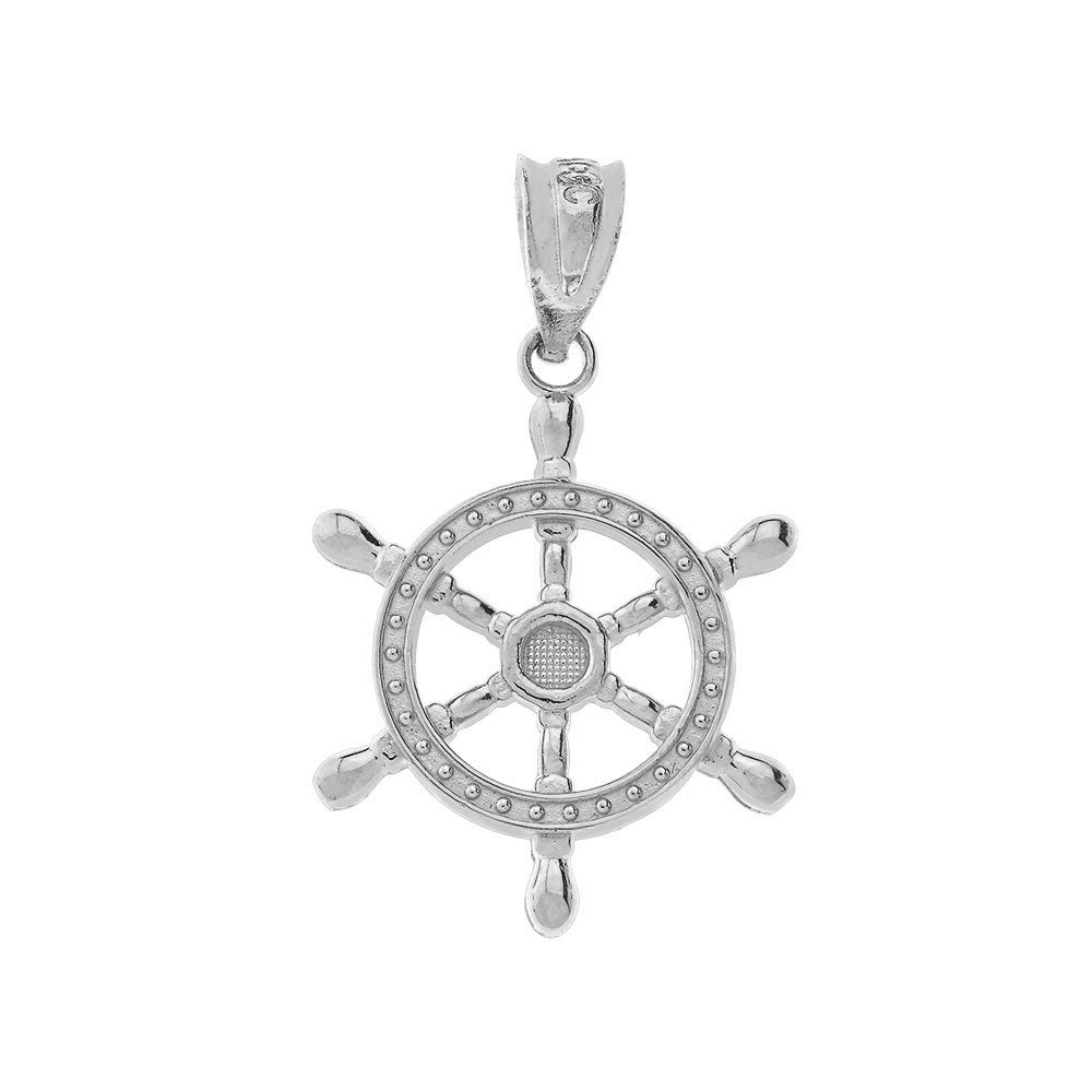 Gold Nautical Ship Wheel Pendant Necklace, view 4