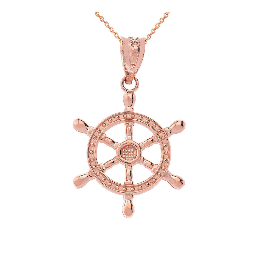 Gold Nautical Ship Wheel Pendant Necklace, view 5