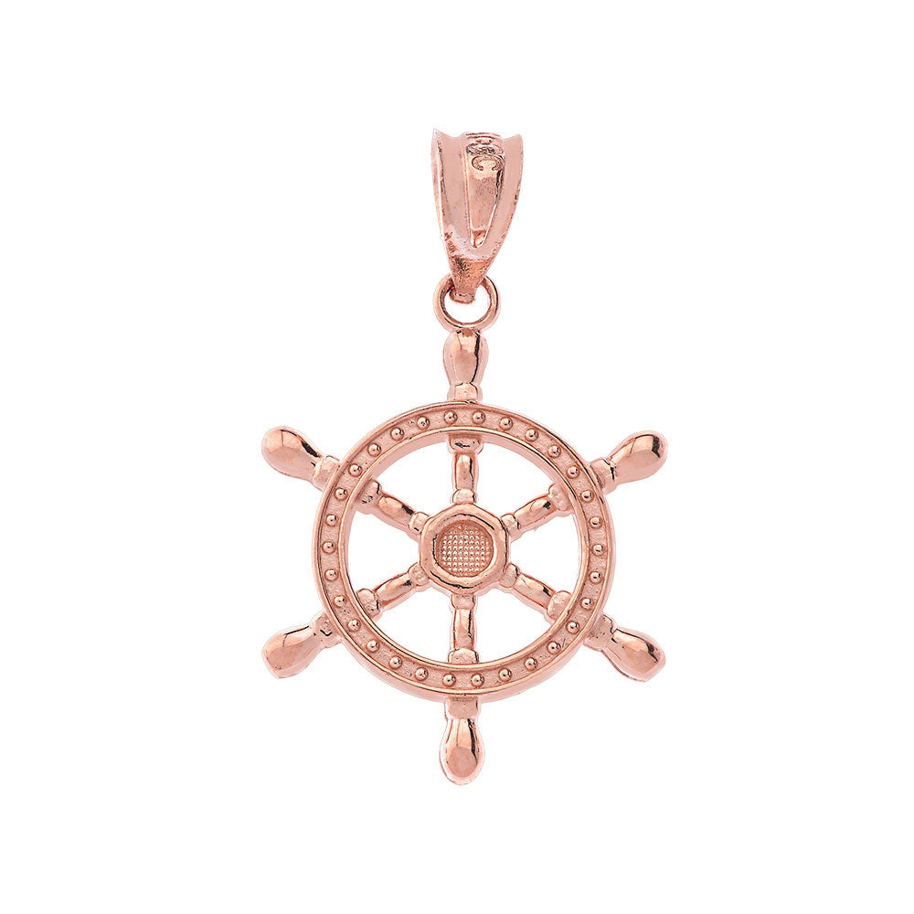 Gold Nautical Ship Wheel Pendant Necklace, view 6