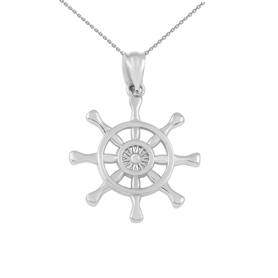 Gold Nautical Ship Wheel Pendant Necklace — Depth: 0.01, view 6