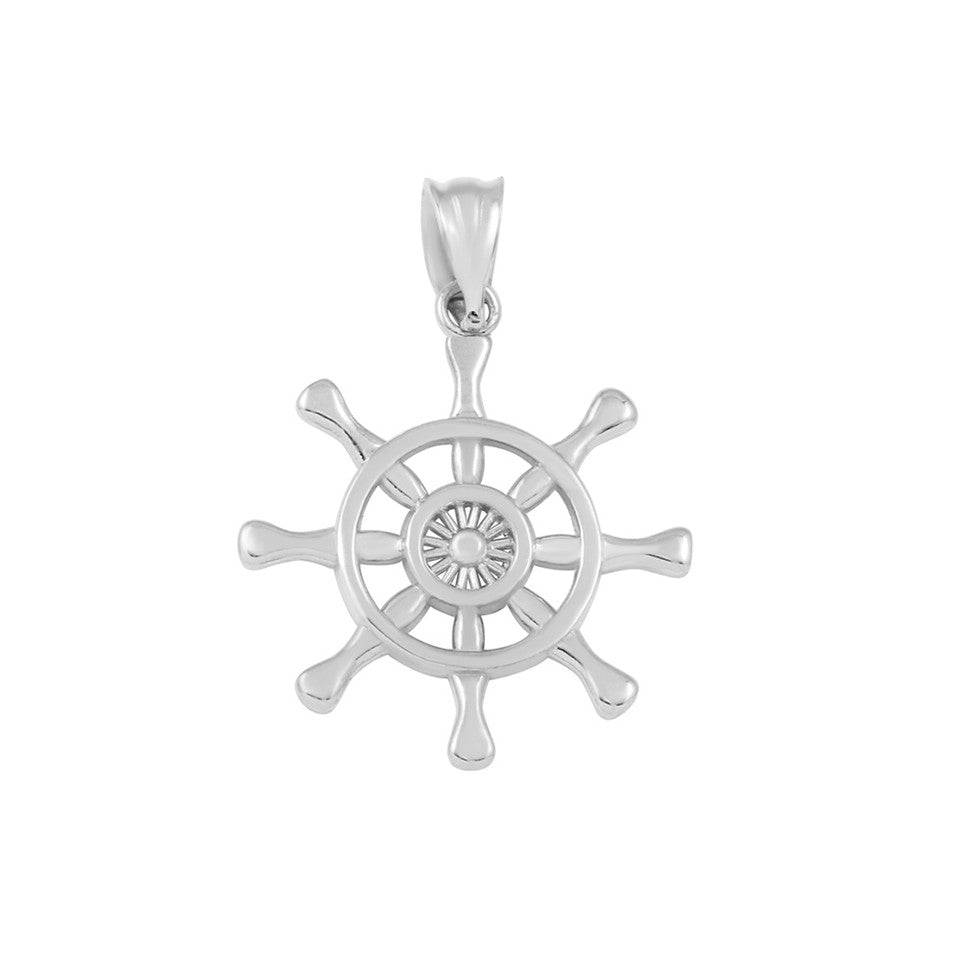 Gold Nautical Ship Wheel Pendant Necklace — Depth: 0.01, view 7