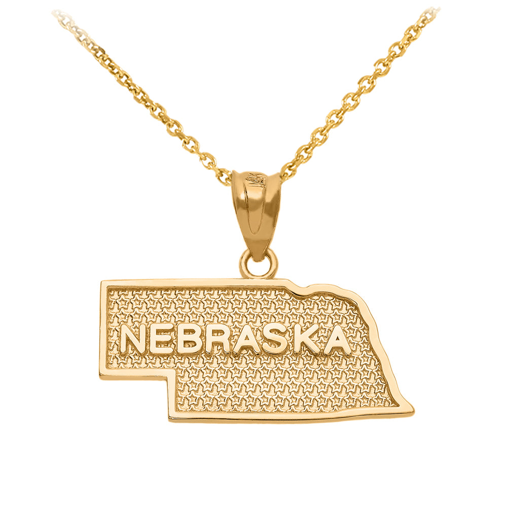 Gold Nebraska State Map Pendant Necklace