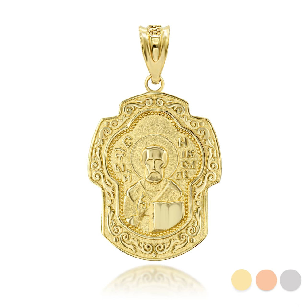 Gold Nikolay Chudotvorets Russian Orthodox Cross Charm Necklace