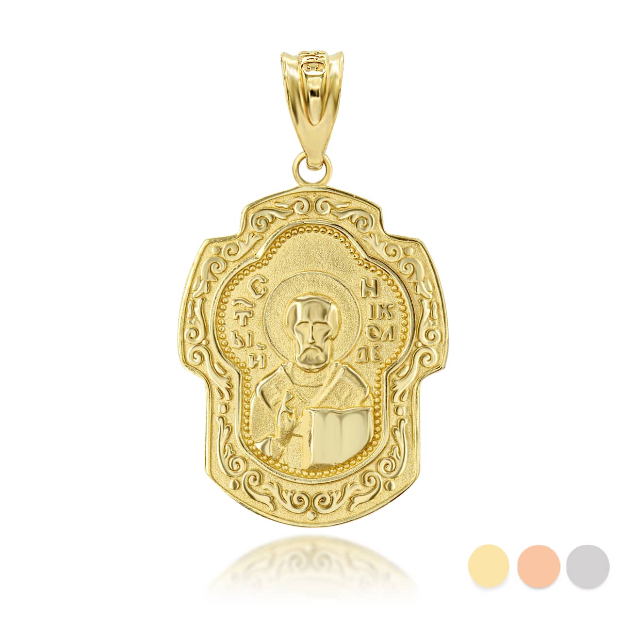 Gold Nikolay Chudotvorets Russian Orthodox Cross Charm Necklace