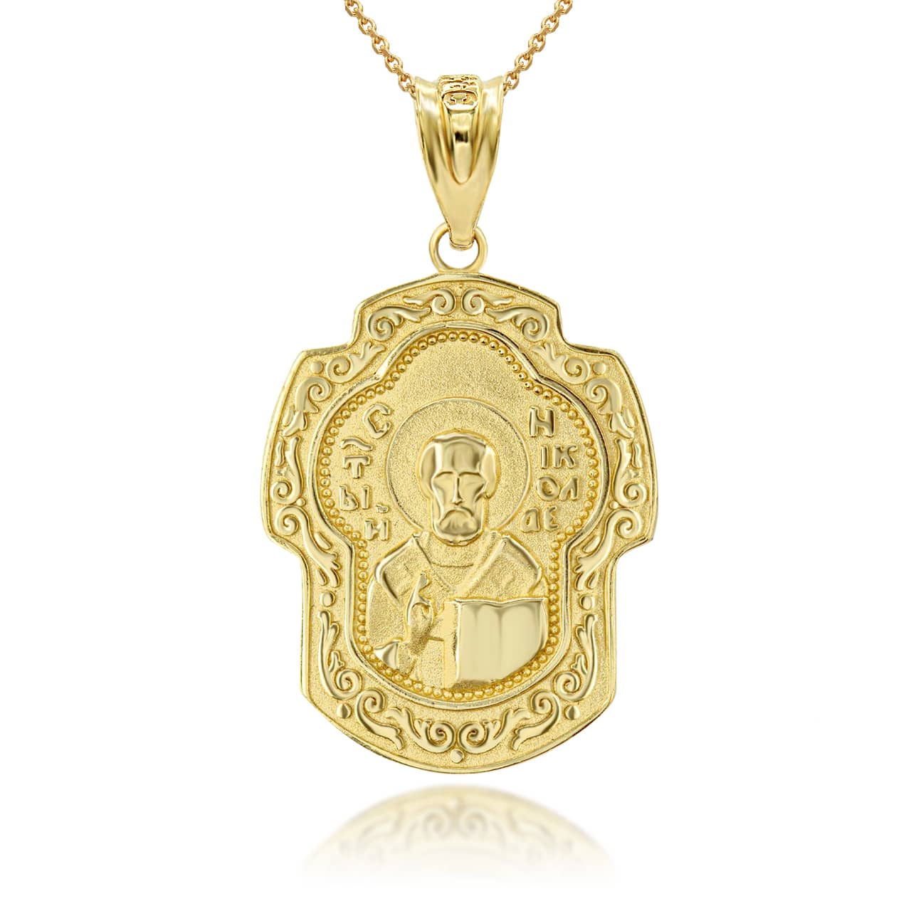 Gold Nikolay Chudotvorets Russian Orthodox Cross Charm Necklace, view 4