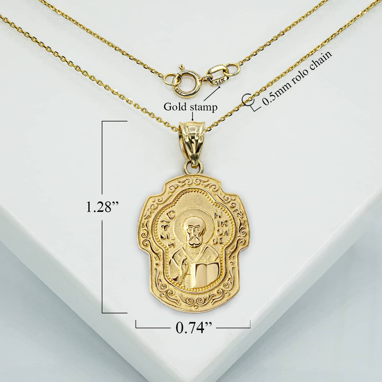 Gold Nikolay Chudotvorets Russian Orthodox Cross Charm Necklace, view 5