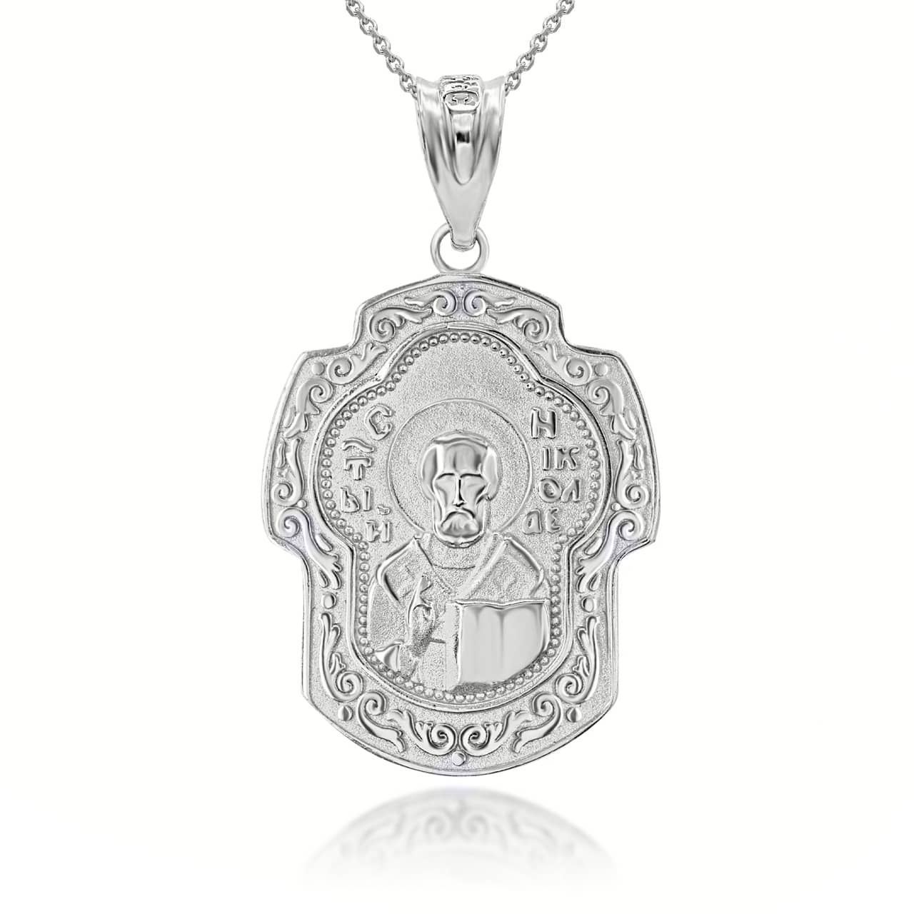 Gold Nikolay Chudotvorets Russian Orthodox Cross Charm Necklace, view 9