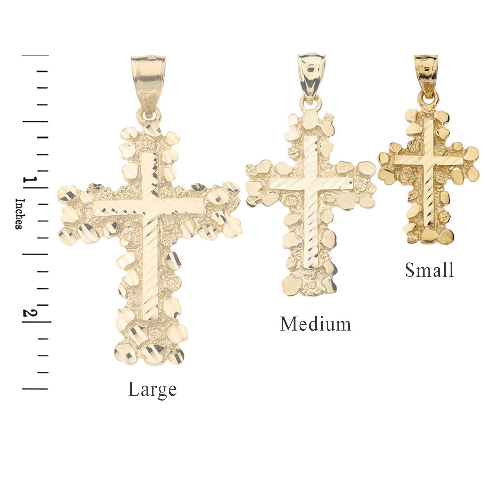 Gold Nugget Cross Pendant Necklace 1.40" (Small), view 2
