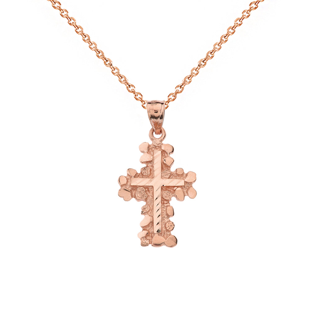 Gold Nugget Cross Pendant Necklace 1.40" (Small), view 3