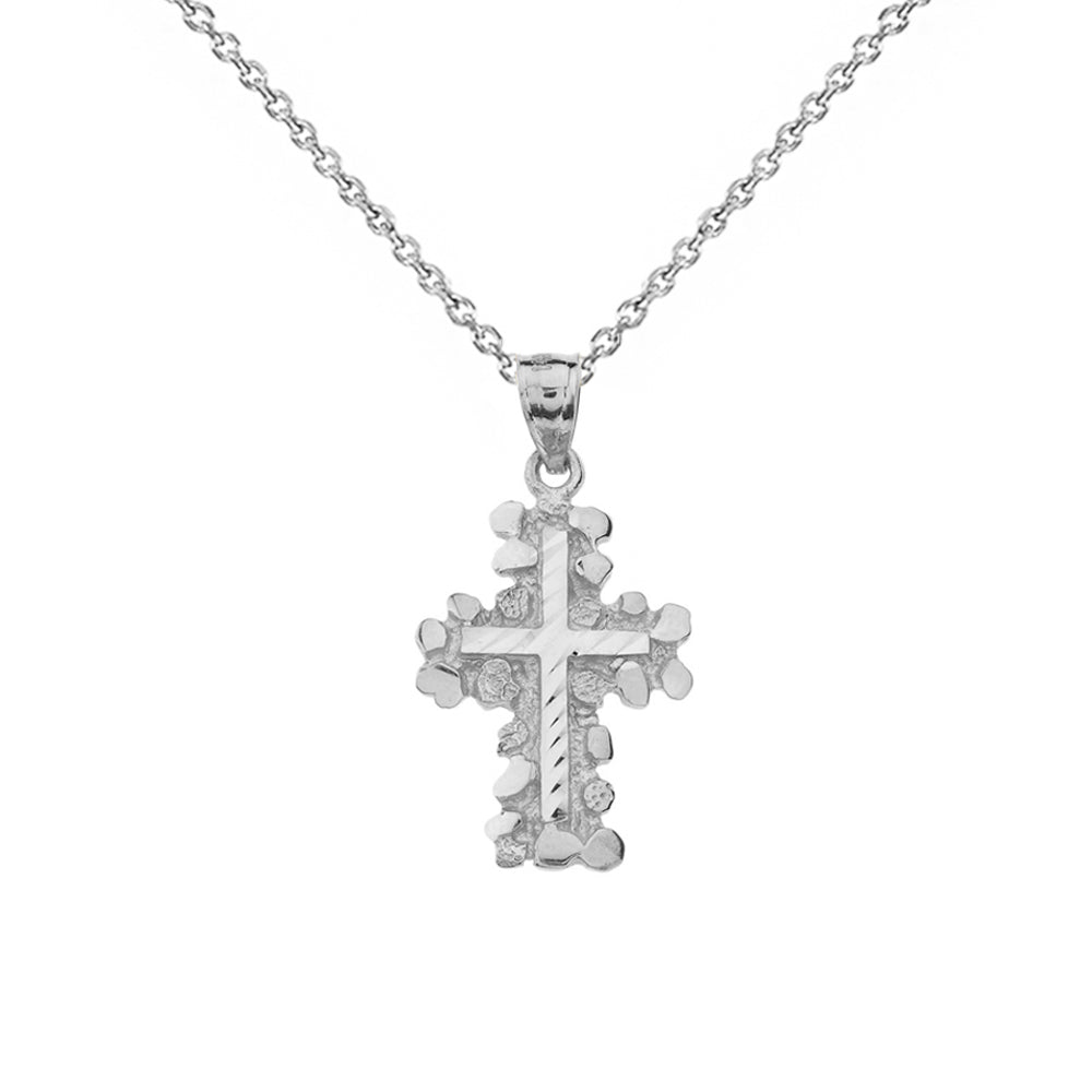 Gold Nugget Cross Pendant Necklace 1.40" (Small), view 4