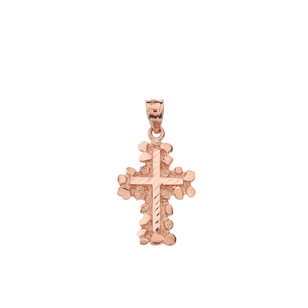Gold Nugget Cross Pendant Necklace 1.40" (Small), view 6