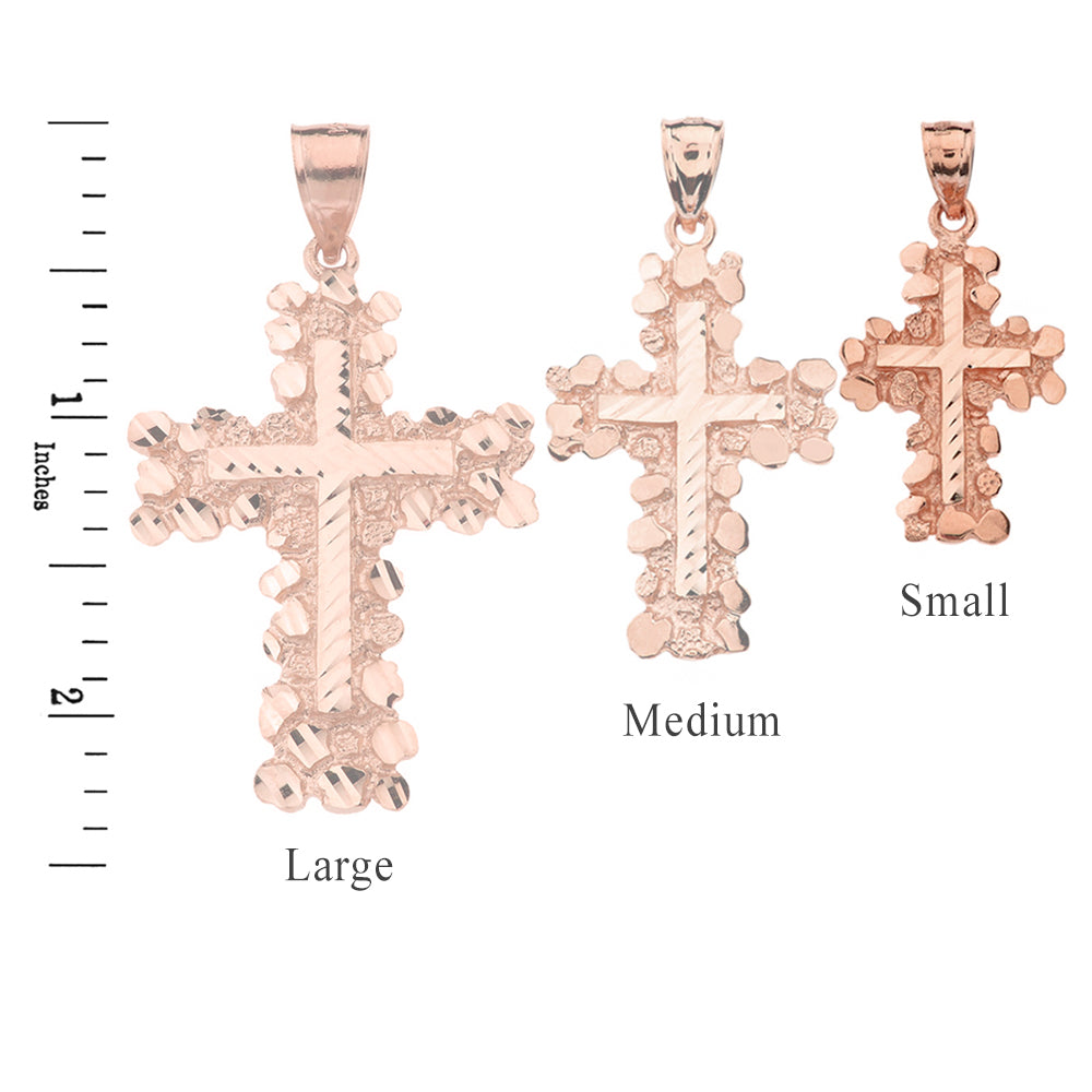 Gold Nugget Cross Pendant Necklace 1.40" (Small), view 7