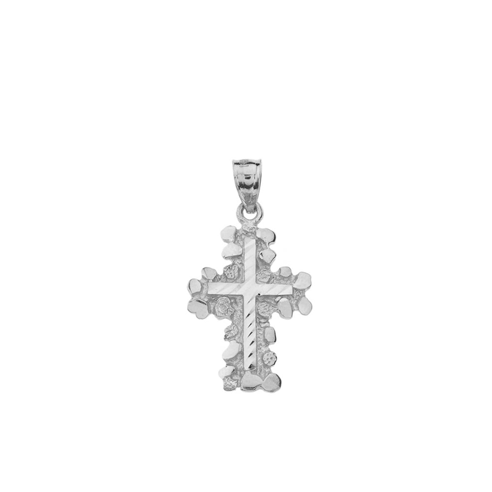 Gold Nugget Cross Pendant Necklace 1.40" (Small), view 8