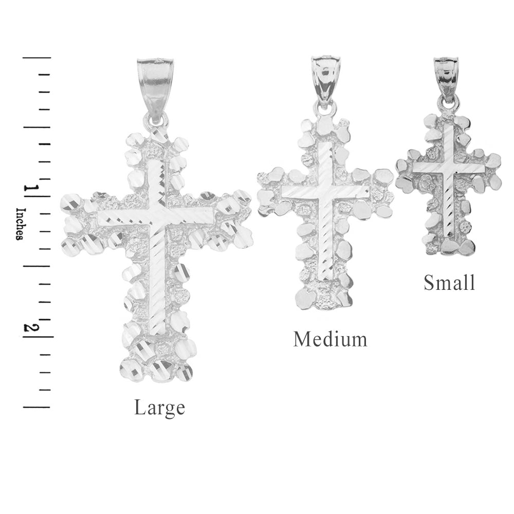 Gold Nugget Cross Pendant Necklace 1.40" (Small), view 9