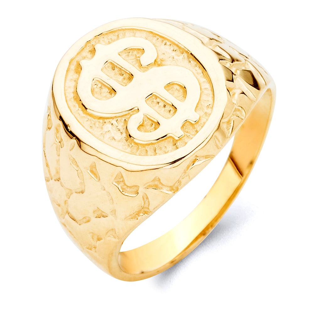 Gold Nugget Dollar Sign Money Signet Ring