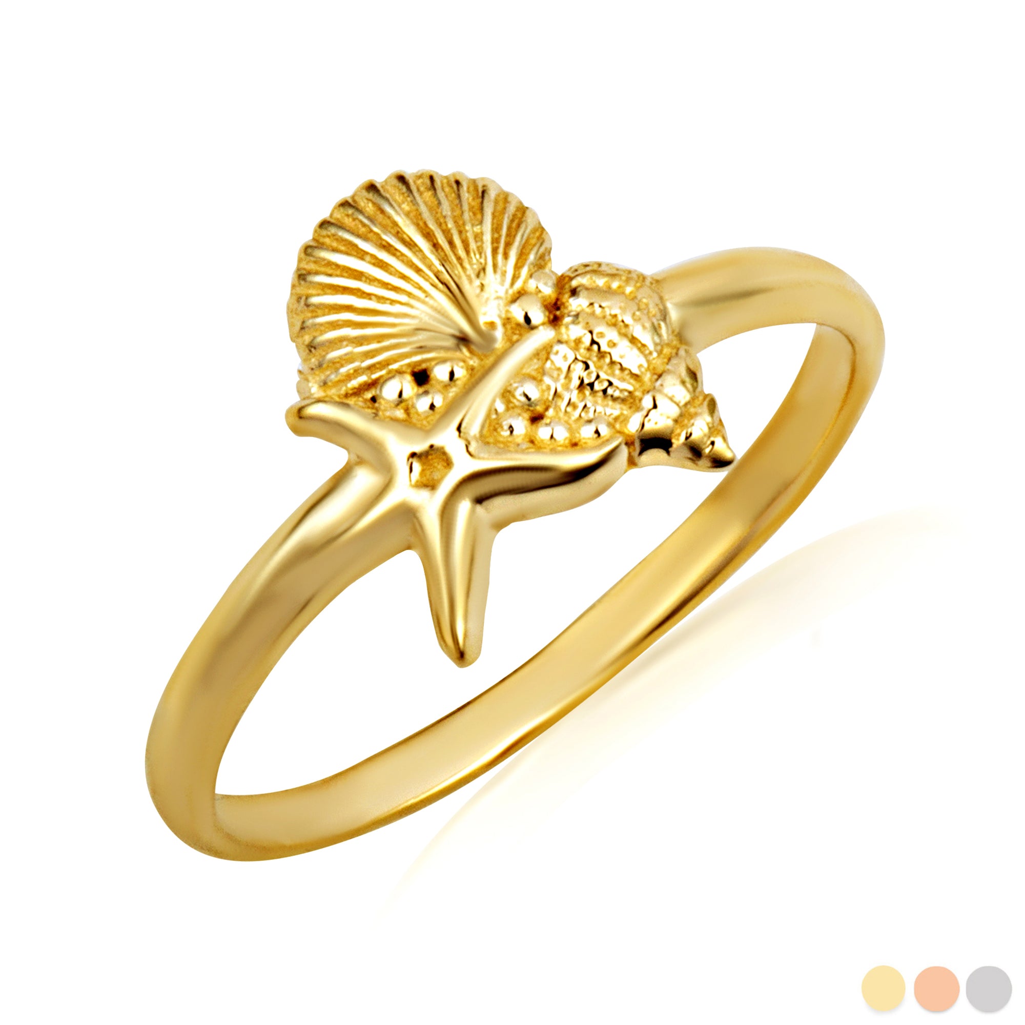 Gold Ocean Starfish Beach Seashell Ring