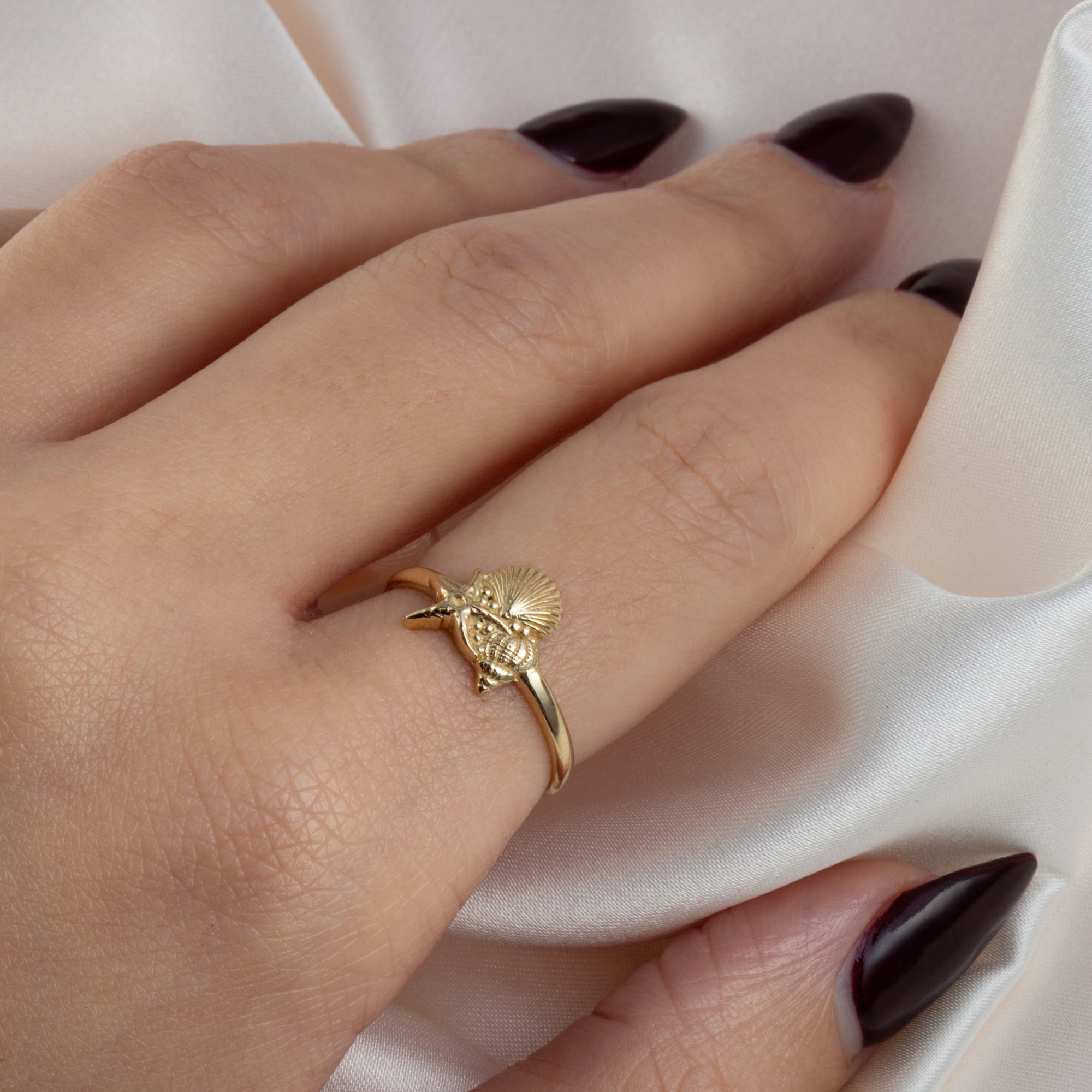 Gold Ocean Starfish Beach Seashell Ring, view 2