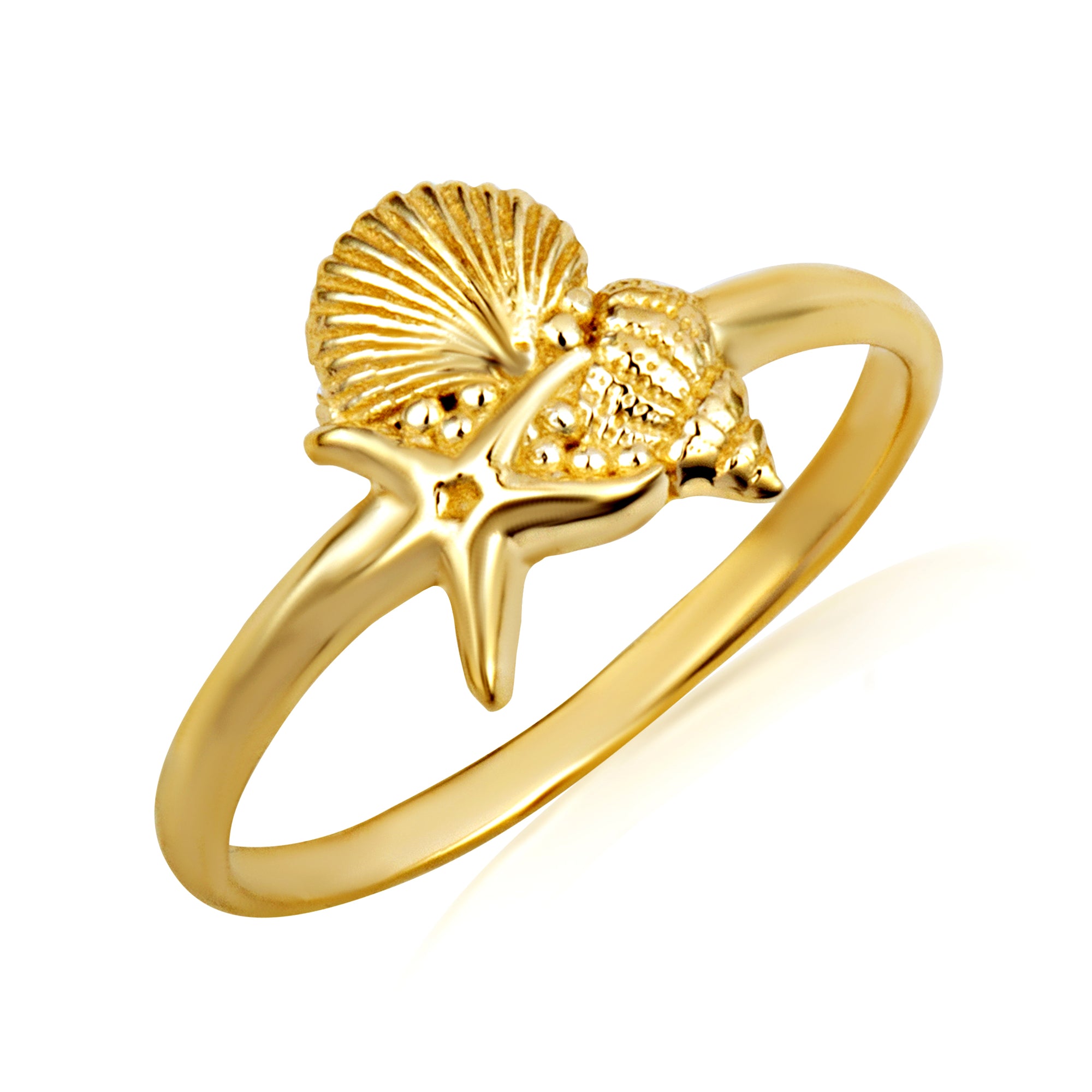 Gold Ocean Starfish Beach Seashell Ring, view 3
