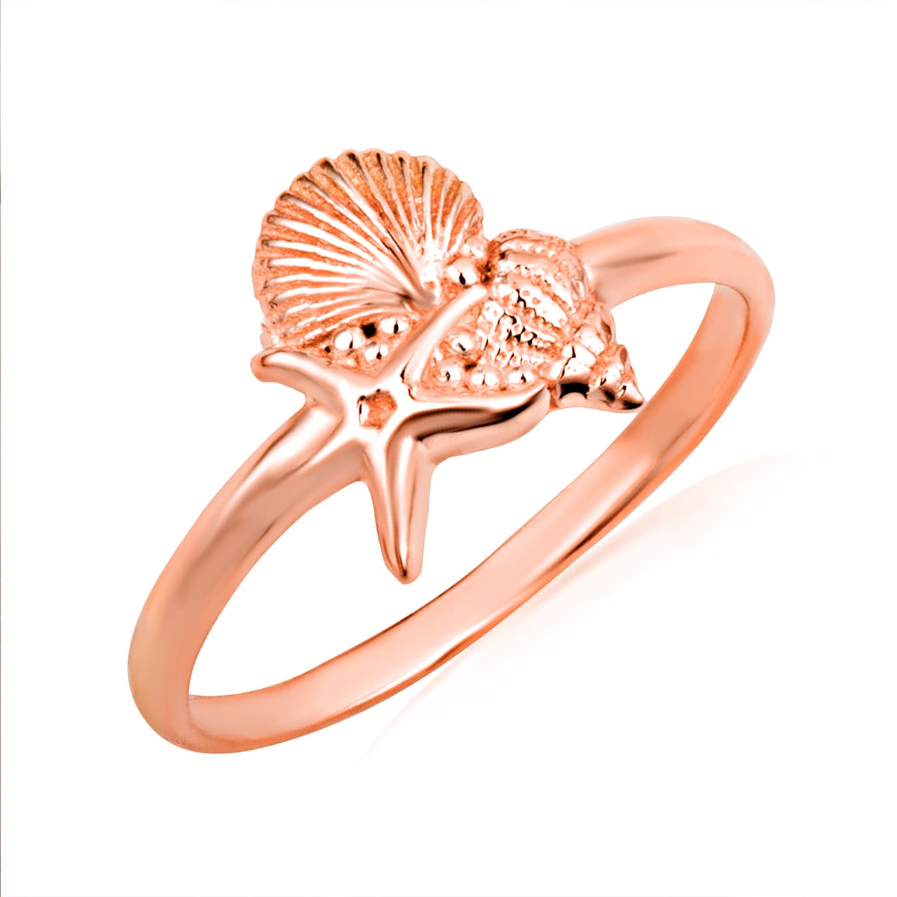 Gold Ocean Starfish Beach Seashell Ring, view 5