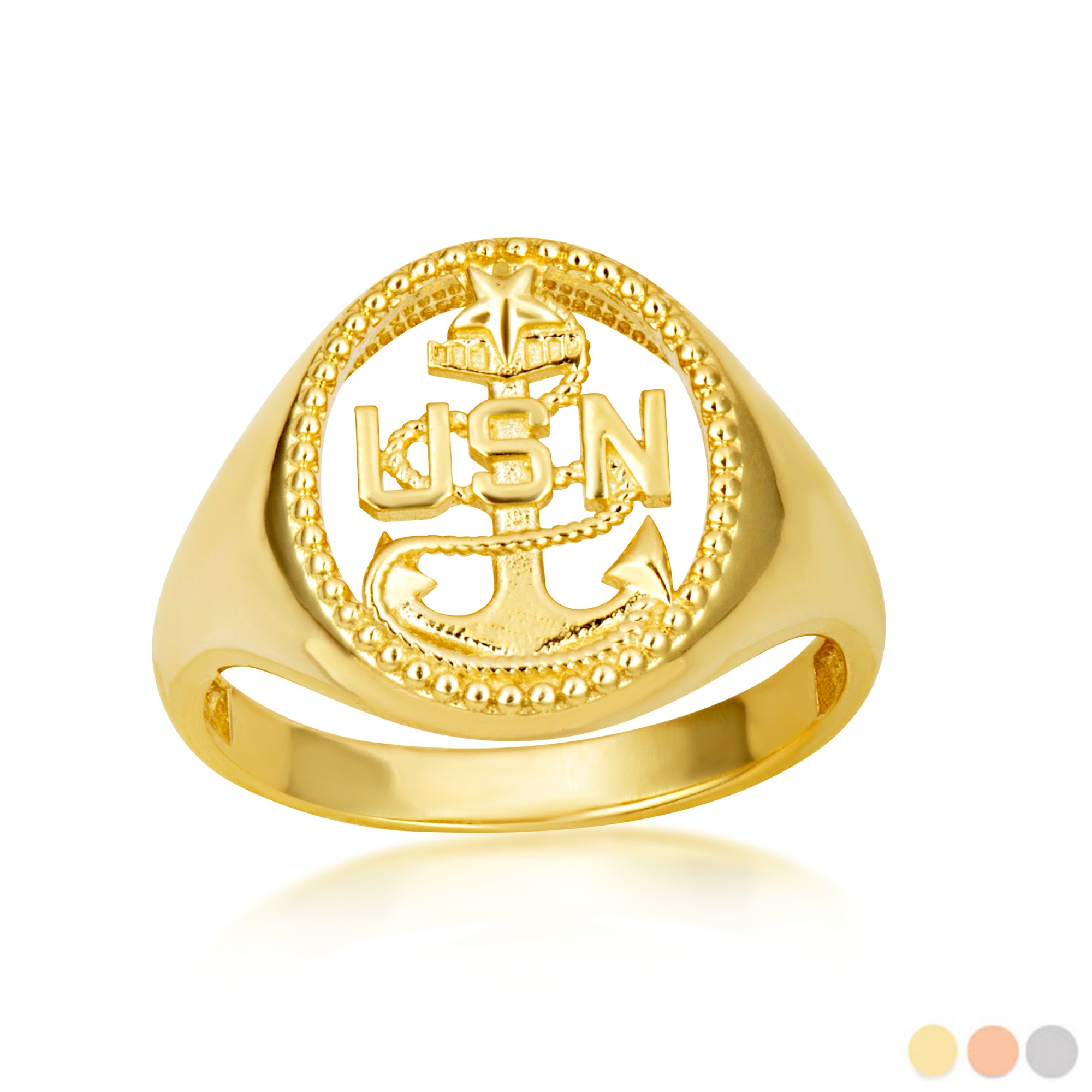 Gold Officially Licensed United States Navy Anchor Senior Chief Petty Officer Milgrain Open Signet Ring