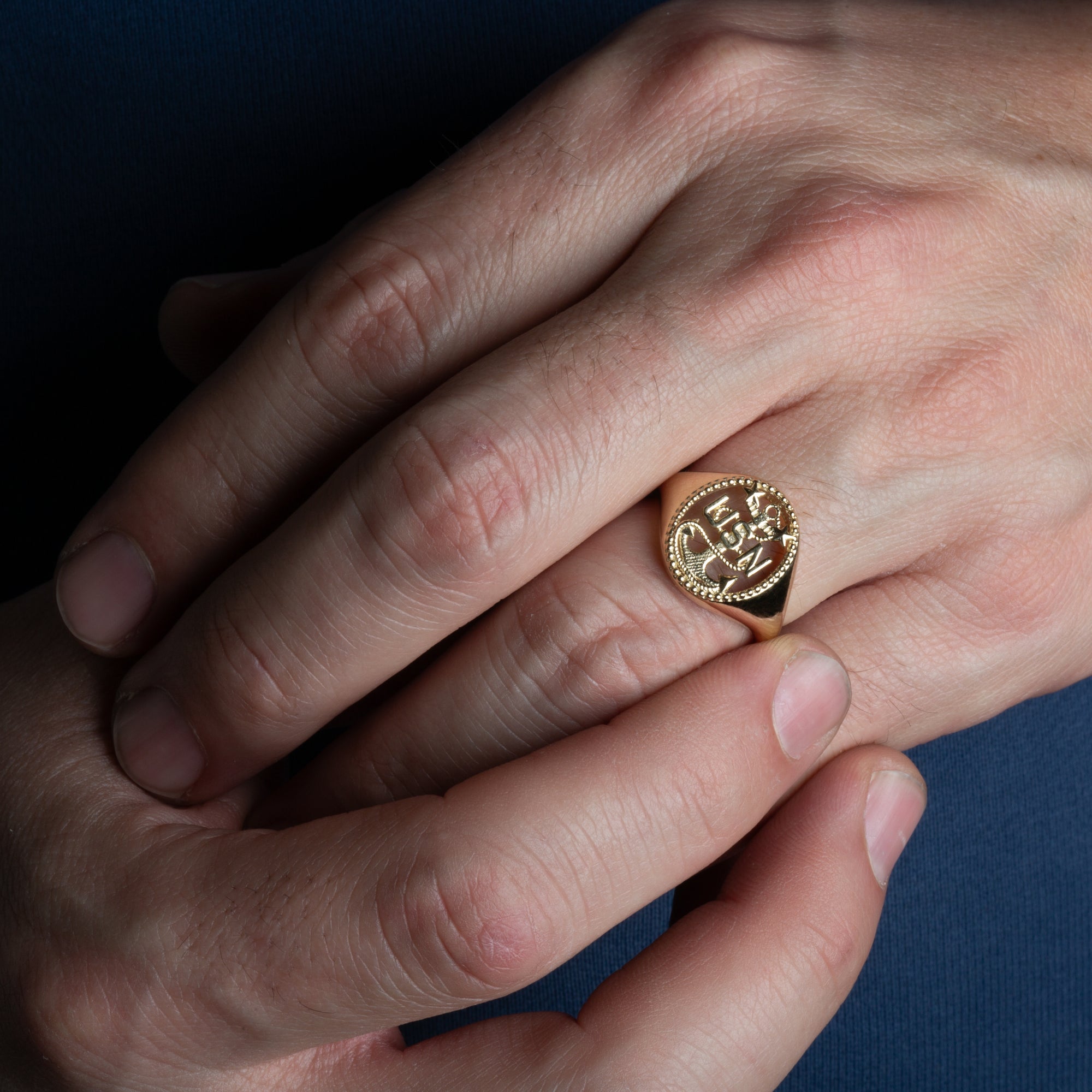 Gold Officially Licensed United States Navy Anchor Senior Chief Petty Officer Milgrain Open Signet Ring, view 2