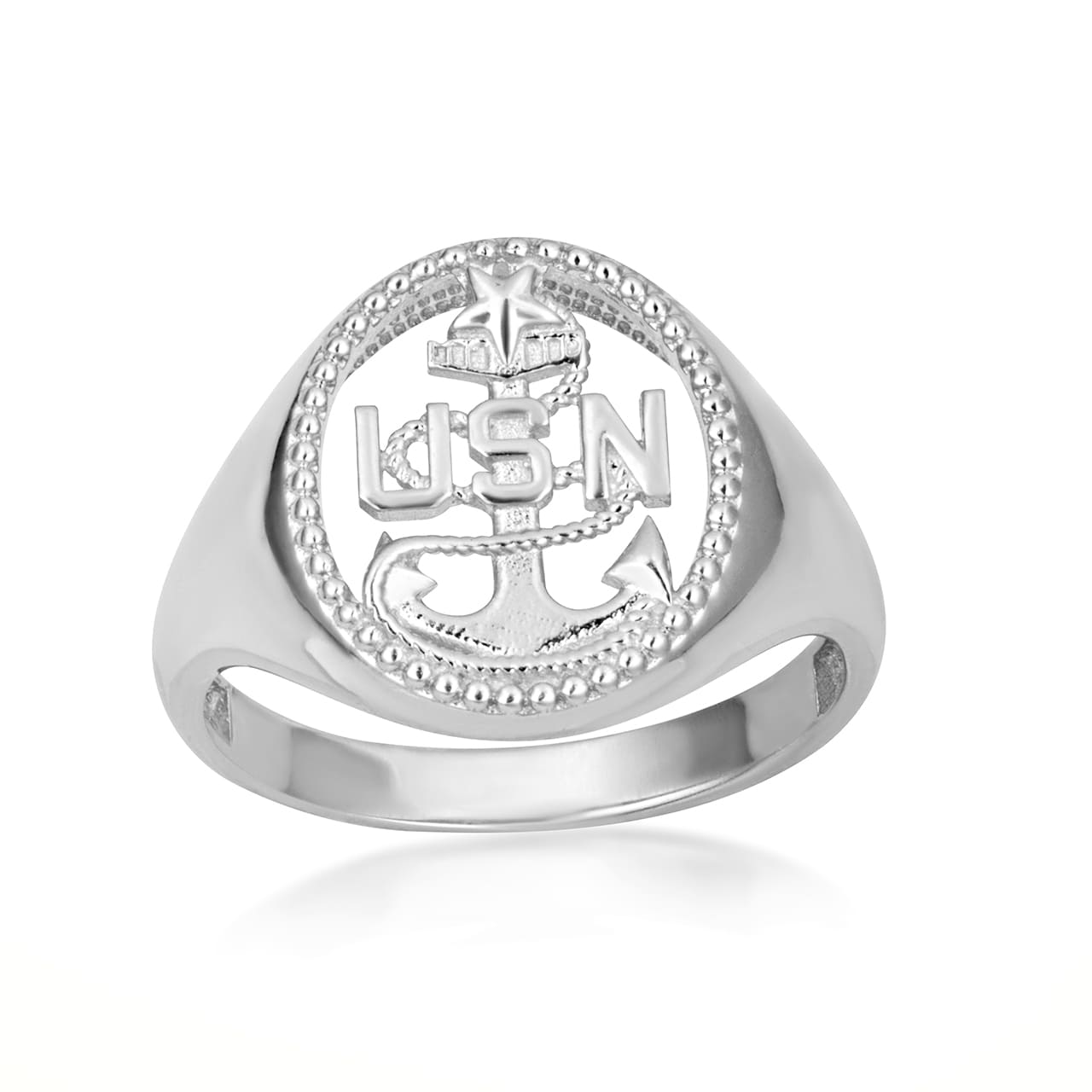 Gold Officially Licensed United States Navy Anchor Senior Chief Petty Officer Milgrain Open Signet Ring, view 3