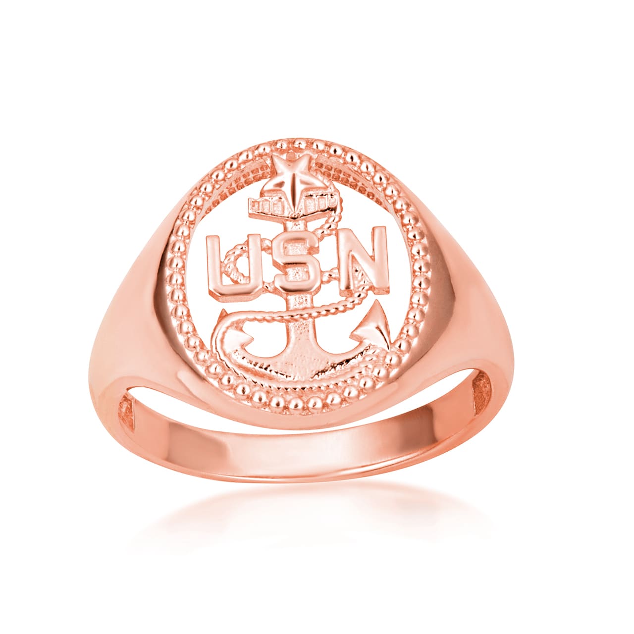 Gold Officially Licensed United States Navy Anchor Senior Chief Petty Officer Milgrain Open Signet Ring, view 4