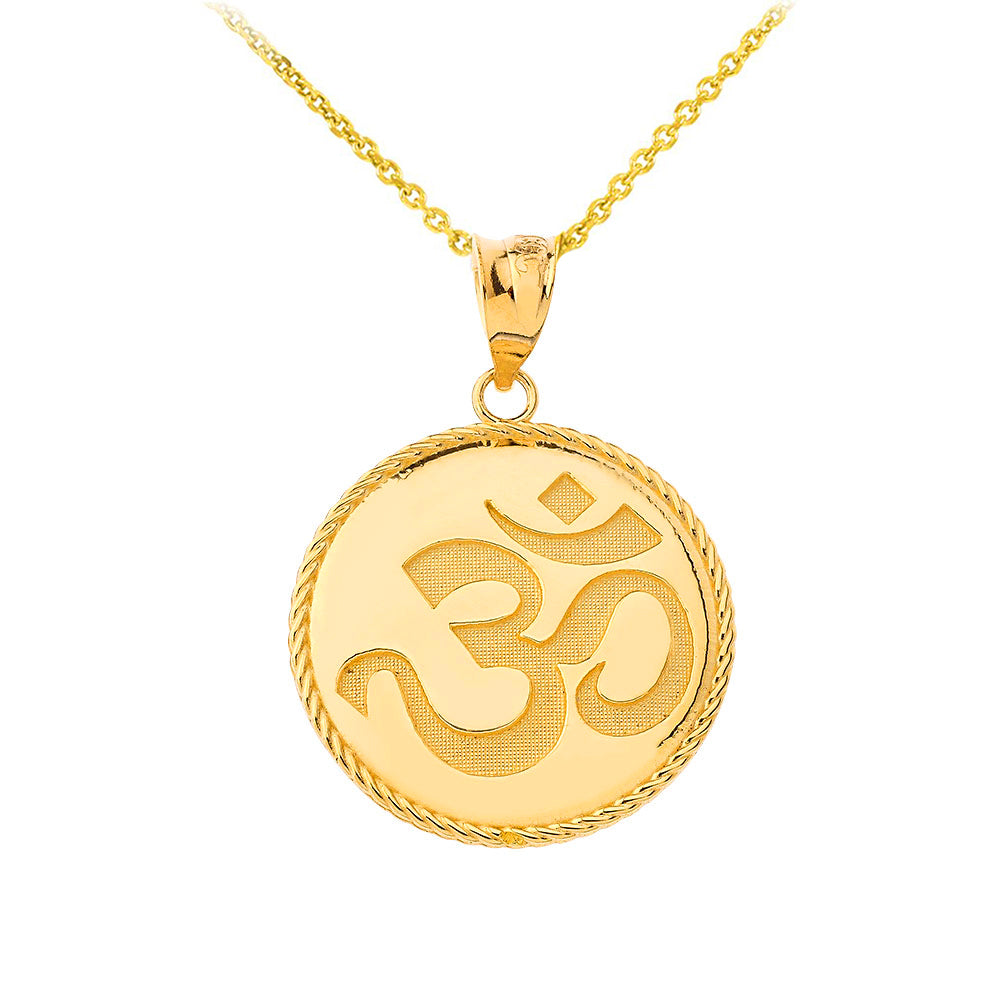 Gold Ohm Symbol Disc Pendant Necklace, view 2